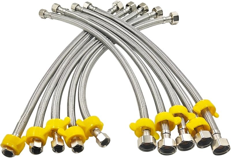 10PK 16In 3/8" Comp x 1/2" FIP Faucet Supply Lines for Bathroom — braided supply line pack for braided supply line