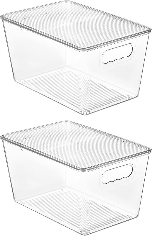 Vtopmart 2 Pack Clear Stackable Storage Bins with Lids and Handles, Large — clear storage bins with lids no leak for