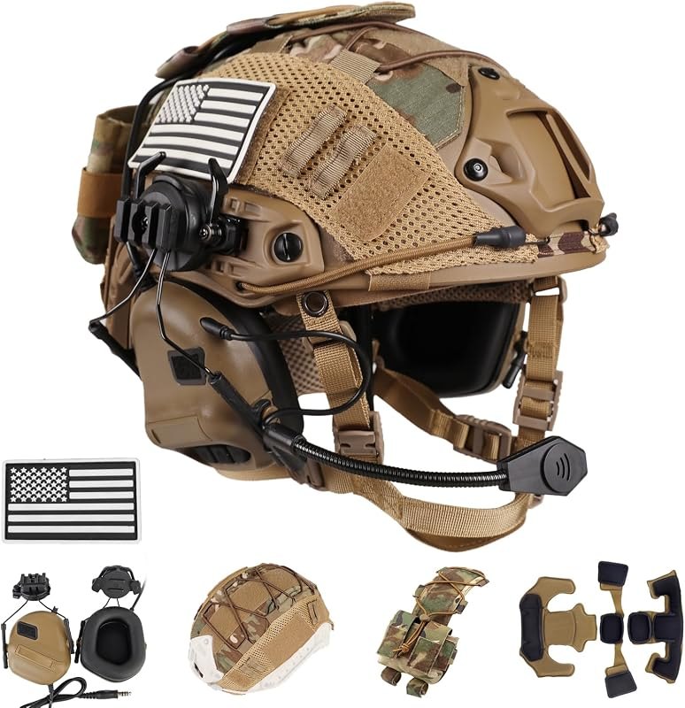 Tactical Helmet with Headset,4in1 Upgraded Adjustable with Helmet Cover for Airsoft Cosplay Military Tactical Gear —