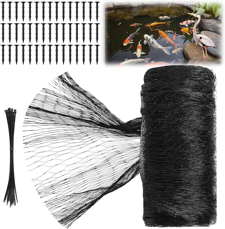 Koi Pond Netting Kit 30 x 53ft, Bird Deer Fence Netting, Durable Net Cover for Leaves, Heavy Duty Fine Mesh, Protect