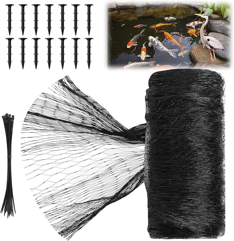 Koi Pond Netting Kit 10 x 10ft, Bird Deer Fence Netting, Durable Net Cover for Leaves, Heavy Duty Fine Mesh, Protect