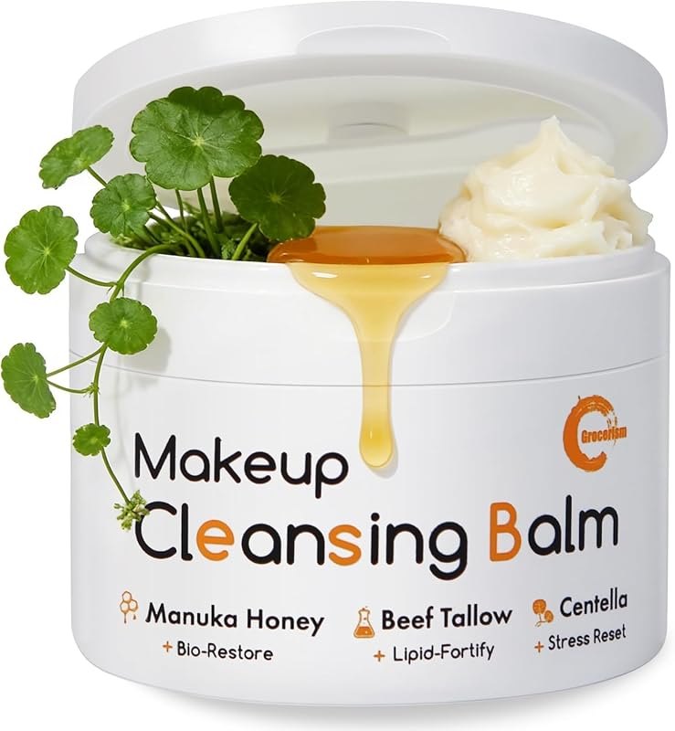 Grocerism Makeup Remover Cleansing Balm with Manuka Honey & Tallow, 3.53 oz — cleansing balm heavy duty for cleansing