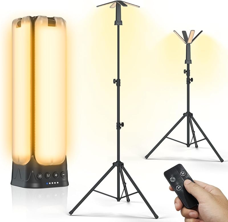 Camping Lights with Remote & Stand 8.2 Ft,14000 mAh Rechargeable Camping Lantern Tent Light, 6000 Lumen Magnetic Work
