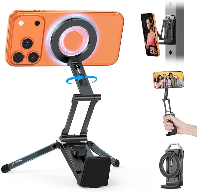 OMOTON TP02 [360° Rotating] Stable Clip Magnetic Phone Tripod for iPhone 17 — MagSafe for best phone tripod travel