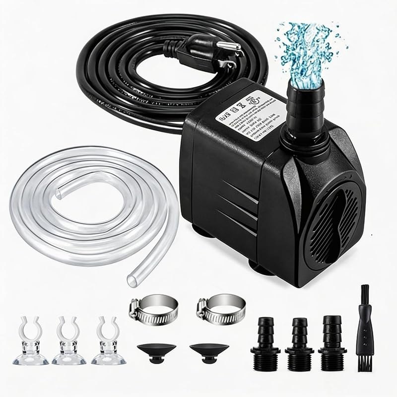 Submersible Pump, 400GPH(25W 1500L/H), Ultra Quiet Water Fountain Pump with 6.56ft Tubing (ID x 1/2-Inch), Compact