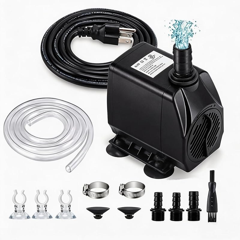 Submersible Pump, 660GPH(45W 2500L/H), Ultra Quiet Water Fountain Pump with 6.56ft Tubing (ID x 1/2-Inch), Compact