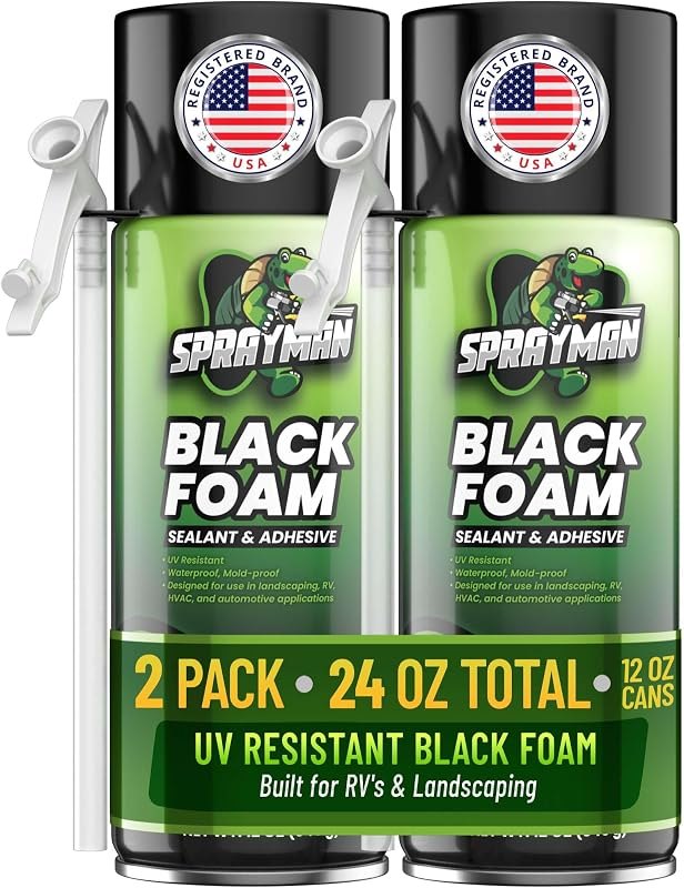 Sprayman Black Waterfall Foam Sealant - (2x12oz) Expanding Polyurethane Pond Foam Sealer, UV Resistant, Water Proof