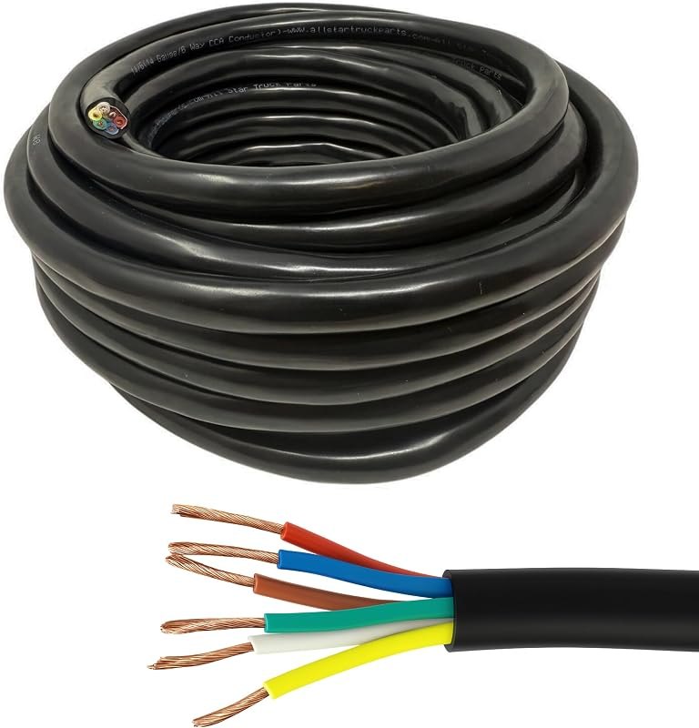 6 Way Trailer Wire Heavy Duty 14 AWG/Gauge CCA 6 Conductor Wire RV Trailer Tow Campers Cable Cord Insulated Stranded