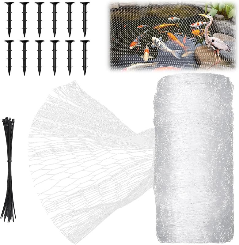 Koi Pond Netting Kit 7 x 10ft, Bird Deer Fence Netting, Durable Net Cover for Leaves, Heavy Duty Fine Mesh, Protect