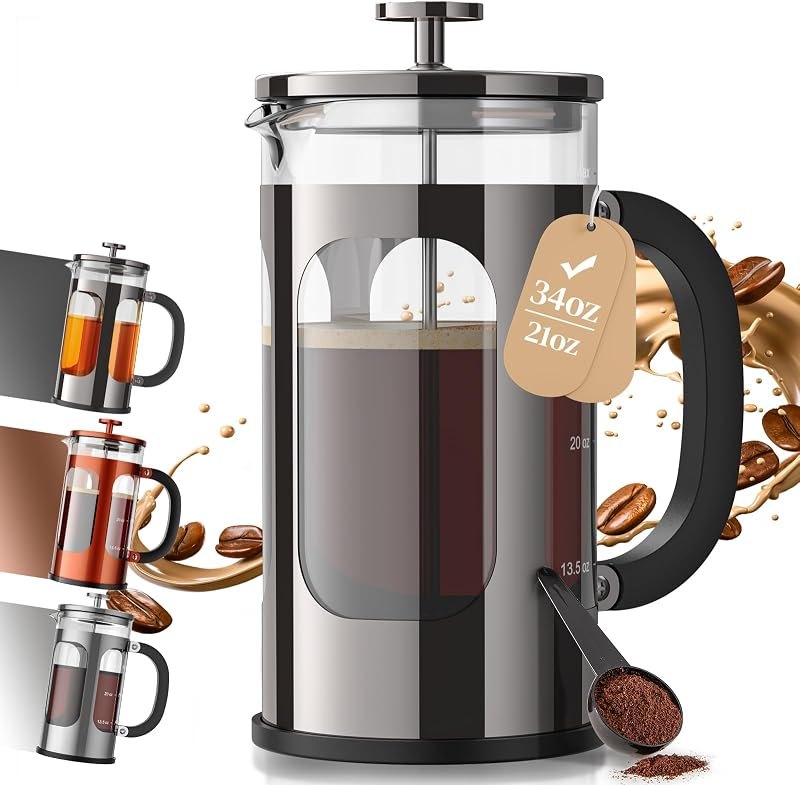 Veken French Press Coffee Maker, No Plastic Touching Cafe,34oz 1 L Cafetera — French press for best home coffee maker