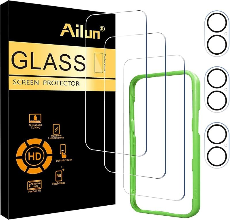 Ailun Screen Protector + Camera Lens Protector for iPhone 17, 3+3Pack | 6.3 inch, Installation Frame, Sensor Protection, Dynamic Island C...
