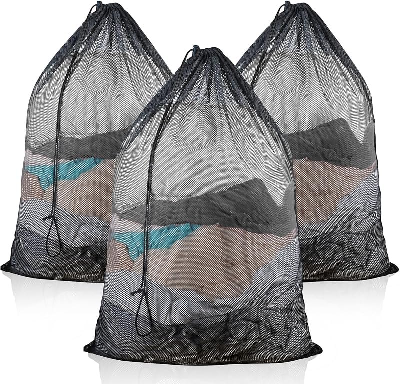 3 Pack Large Mesh Laundry Bag, 24 x 36 Inch Mesh Wash Bag with Drawstring Closure, Delicates Bag for Washing Machine -