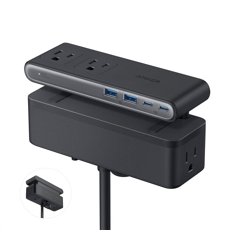 Anker Nano Power Strip, Desk Clamp, 70W Max, 1500J Surge Protector, 2 USB C — power strip for best standing desk