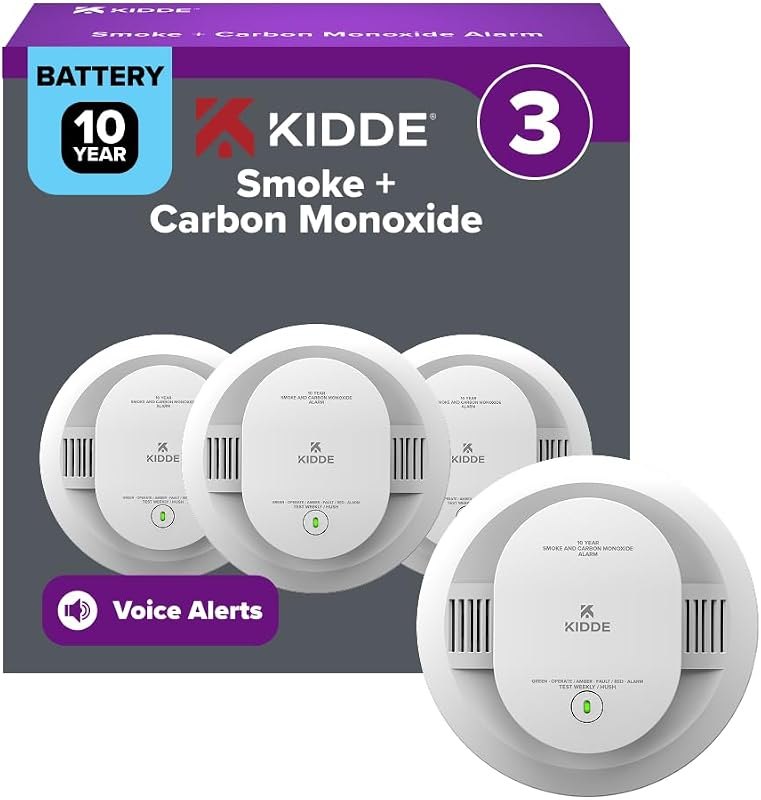 Kidde Smoke & Carbon Monoxide Detector, 10-Year Battery, 30CUD10-V, 3 Pack — carbon monoxide detector replacement for