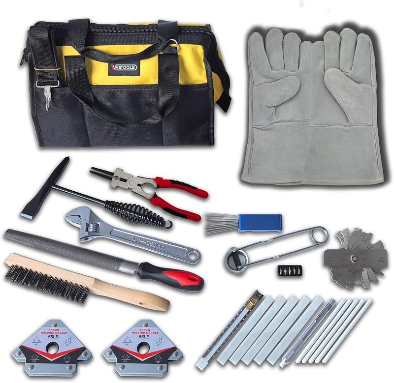 VASTOOLS Welding Accessories,25pc,Chipping Hammer,Leather Gloves,Soapstone Holder,Welding Magnet,Torch Striker,Wire