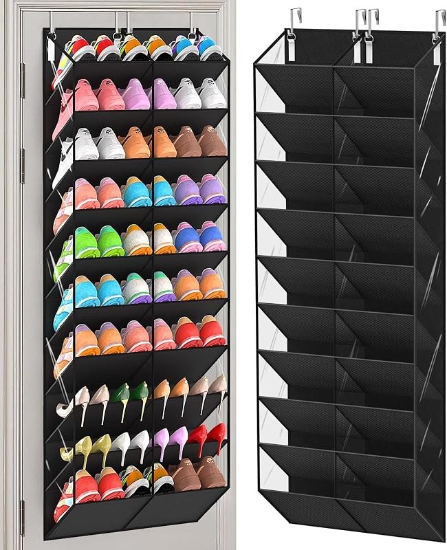 UVIAHOMI 20-30 Pairs Over the Door Shoe Organizer, Clear Pockets Hanging Shoe Storage for Closet, 10-Tier Door Shoes