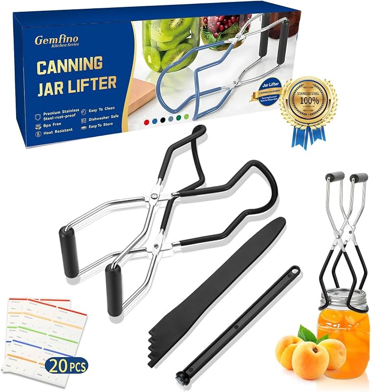 Canning Jar Lifter Tongs with Jar Lid Lifter Magnetic Lid Lifter,Canning Bubble Popper Bubble Remover and Canning