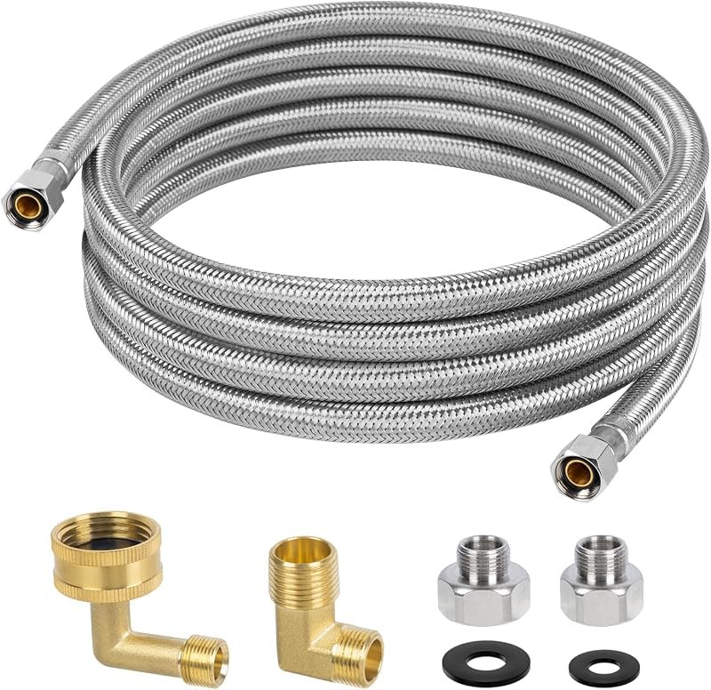 10 FT Dishwasher Installation Kit, Braided Stainless Steel Dishwasher Water Supply Line with 3/8" Compression