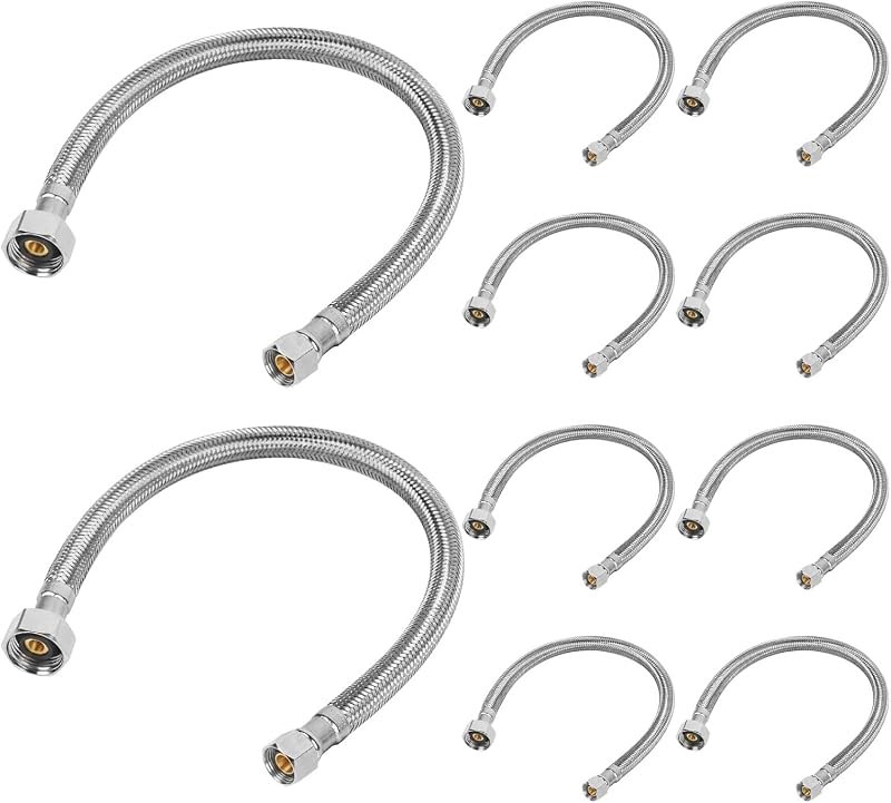 10 Pack 16" (1.3 FT) Faucet Supply Line, 3/8" Comp x 1/2" FIP, Braided Stainless Steel Faucet Hose Connector
