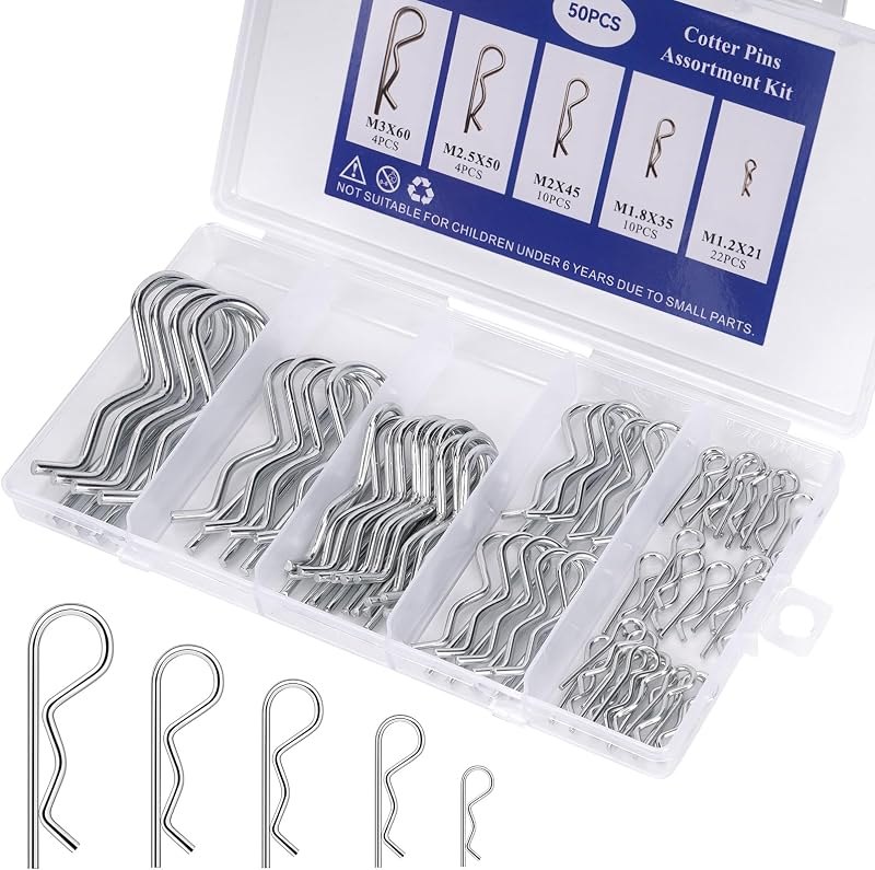 50PCS Cotter Pins Assortment Kit R Clips Hitch Pin — implement-pin-refill for implement pin durable heavy duty