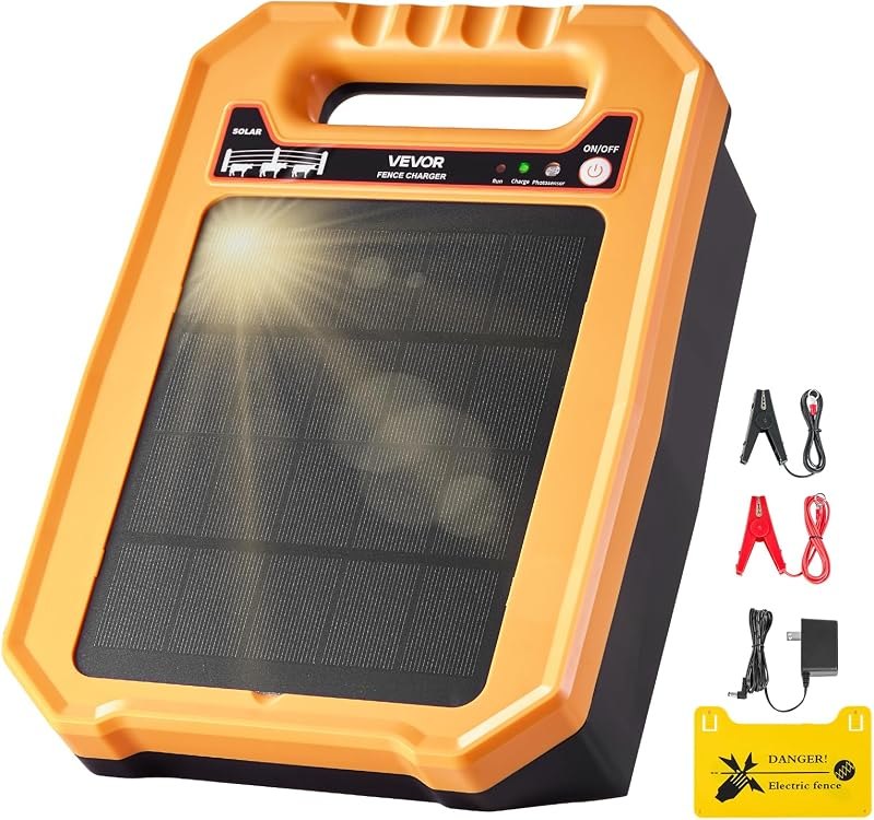 VEVOR Solar Fence Charger, 0.3J 8 kV Solar Powered Fence Charger, Weather-Resistant Electric Fence Energizer Kit, 7