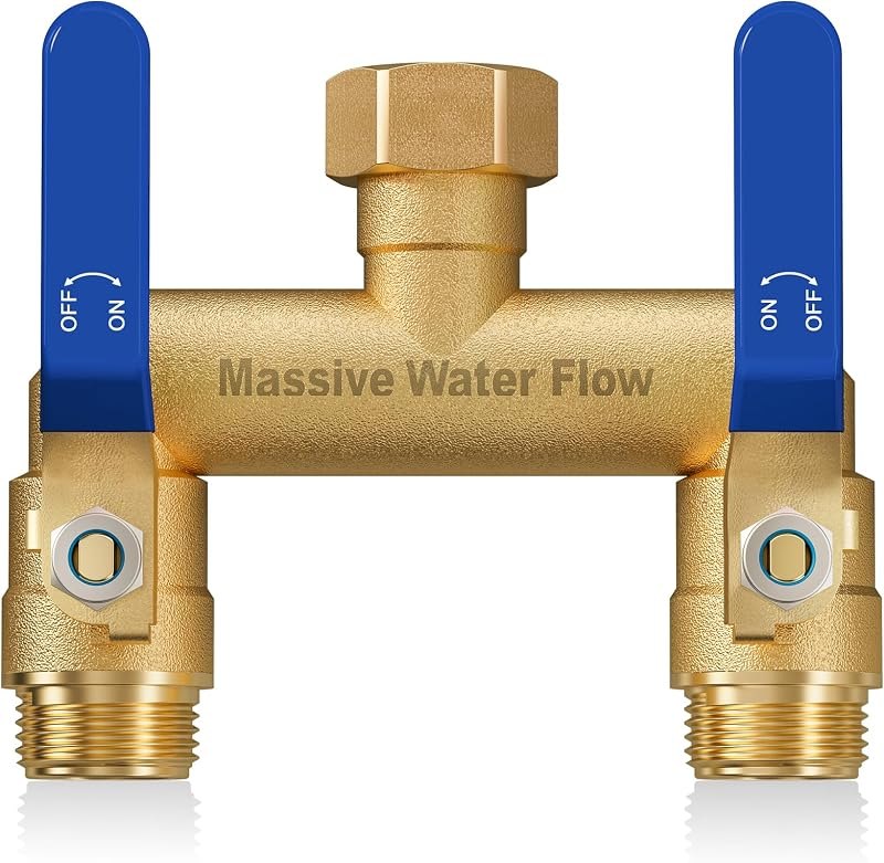 Hose Splitter 2 Way Heavy Duty, Full Flow Garden Hose Splitter with 2 Long Metal Handles, Brass Rust and Freeze