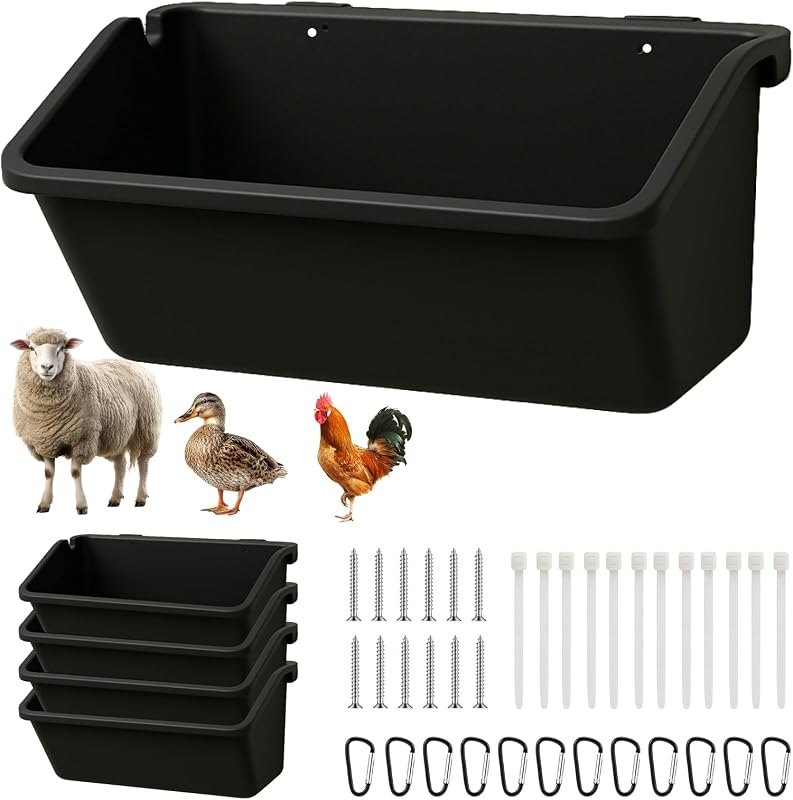 4-Pack 5 Qt Hanging Goat Feeders and Mineral Troughs for Fences — goat mineral pack for goat mineral under 30 budget