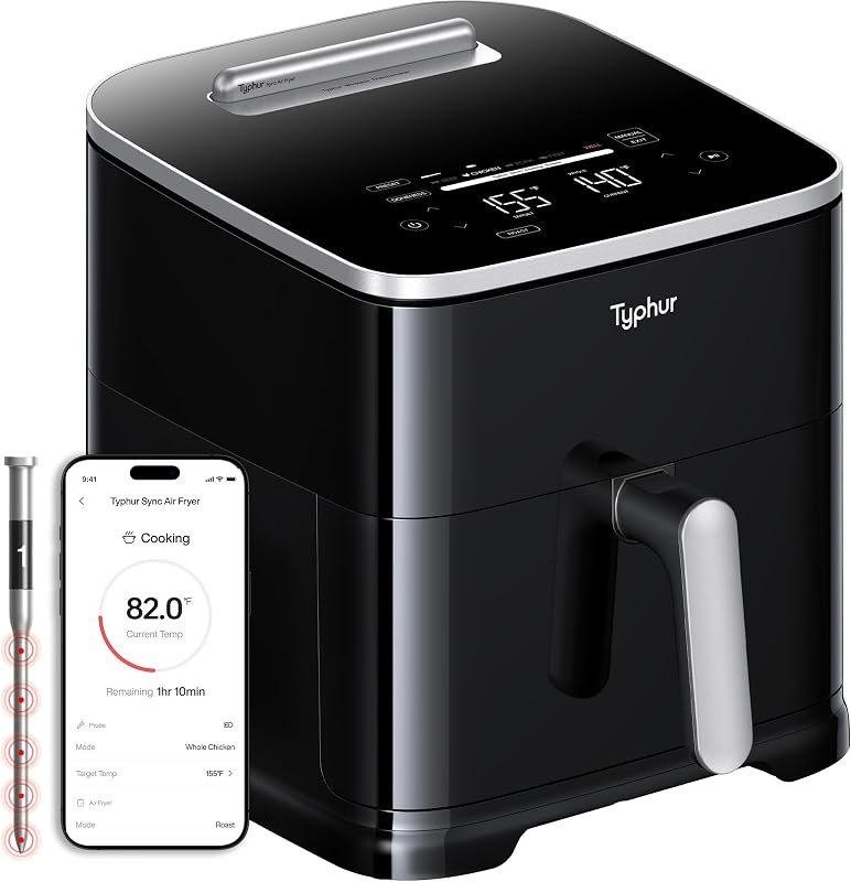 Typhur Sync 8QT AI Smart Air Fryer with Built-in Wireless Meat Thermometer — xl for best air fryer best rated