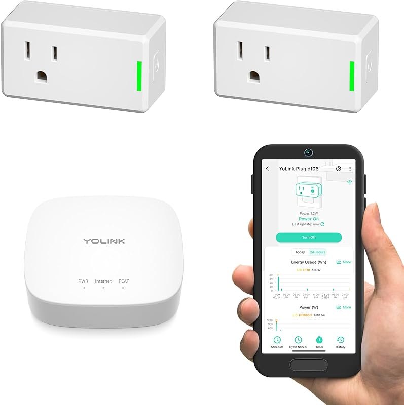 YoLink Smart Energy Plug 15A, 2 Pack, LoRa Control up to 1/4 Mile, High-Power Appliances, Cylce Timer, Real-Time Power