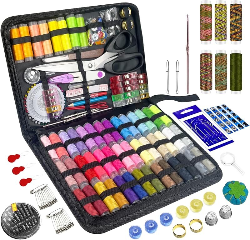 305Pcs Sewing Kit for Adults, 56Color Thread Spools, Portable Needle and Thread Kit for Sewing, with Scissors and