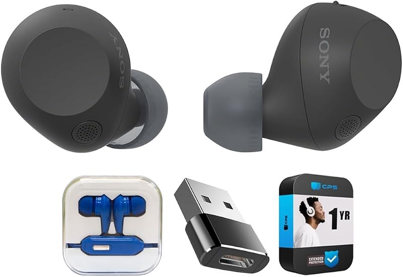 WF-C710NB Truly Wireless Noise Canceling Earbuds Black Bundle with Mizco Travelocity in-Ear Headphone (Colors May