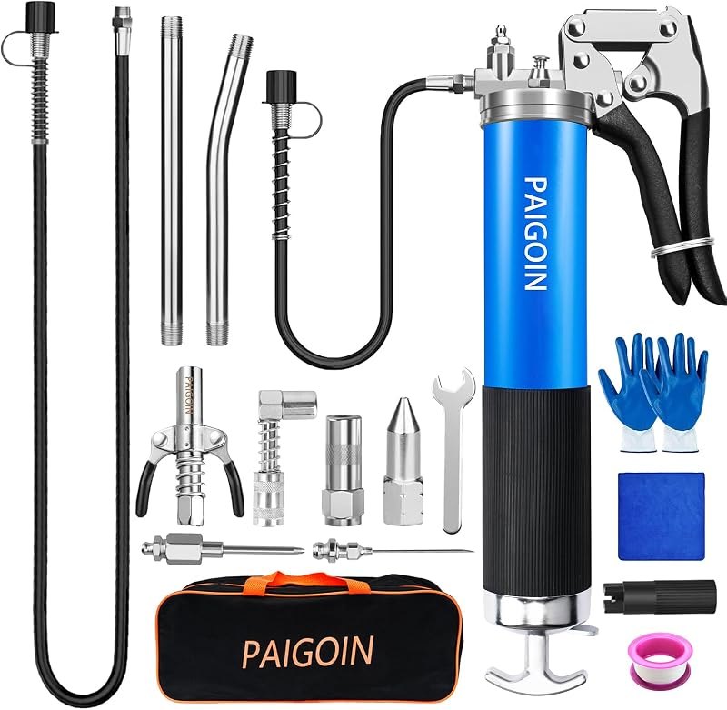 Grease Gun Kit 8000 PSI Heavy Duty 14 OZ Pistol Grip Grease Guns with 19" & 28" Spring Flex Hose,Quick Release