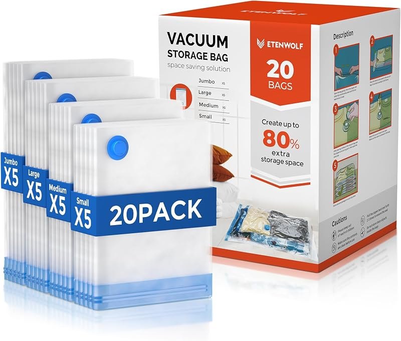 ETENWOLF 20 Combo Vacuum Storage Bags for Travel — vacuum storage bags no leak for vacuum storage bags under 30 budget