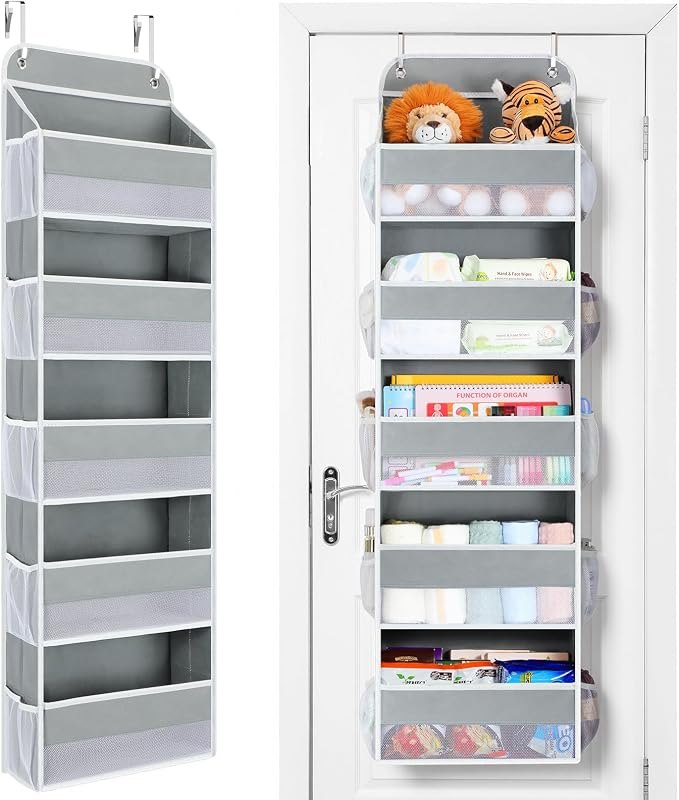Yecaye Over The Door Organizer Storage, 5-Tier Heavy Duty Door Organizers Hanging with 10 Side Mesh Pockets, 44 lbs