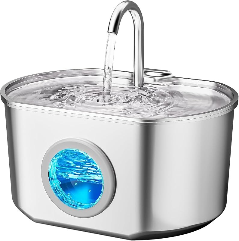 Cat Water Fountain Stainless Steel: 74oz/2.2L Cat Fountain for Drinking — fountain for best cat litter box travel