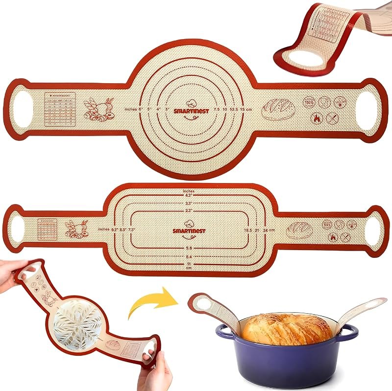 Sourdough Silicone Bread Sling for Dutch Oven, 2PCS Non-Stick Reusable Baking Mat with Long Handles, Essentials Bread