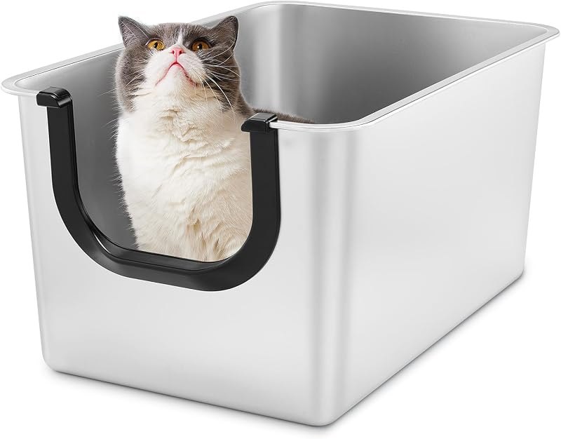 Yangbaga Extra Large Stainless Steel Cat Litter Box with High Sides — stainless for best cat litter box best rated