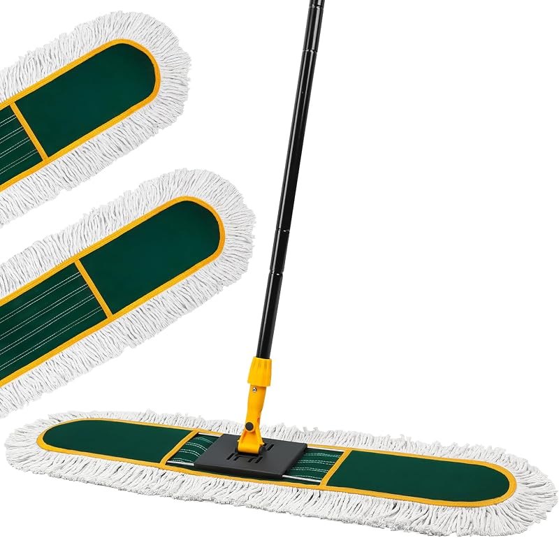 36” Commercial Duster Mops, Extra Large Floor Duster with 2 Replacement Pads, 60” Long Handle Heavy Duty Industrial