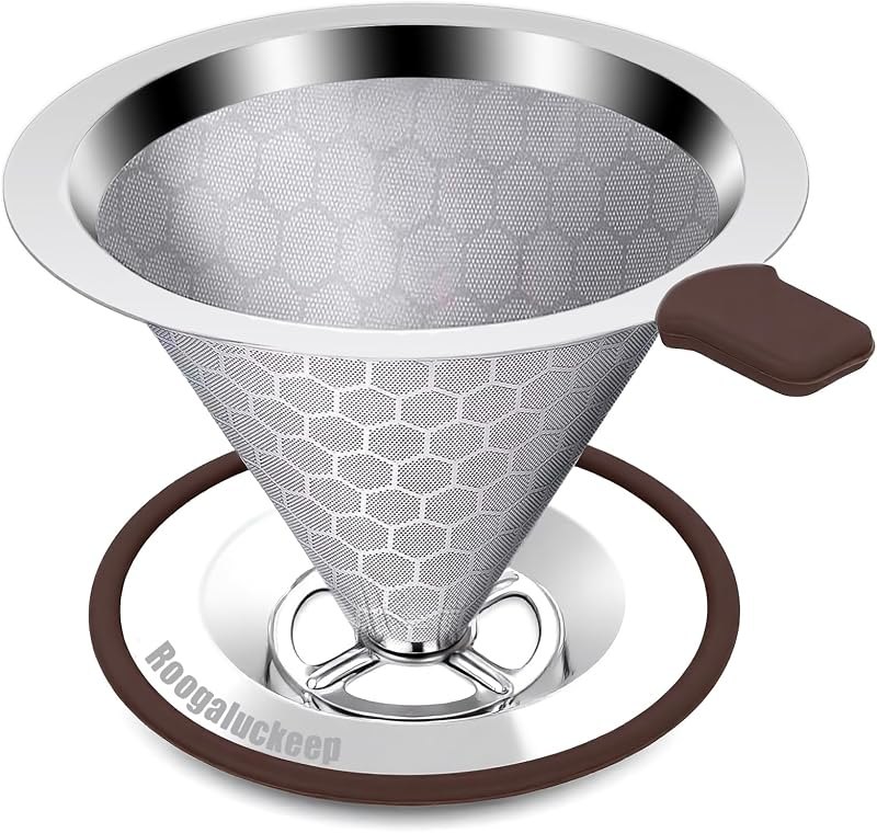 Pour Over Coffee Maker, Reusable Stainless Steel Filter — filters for best home coffee maker travel compact