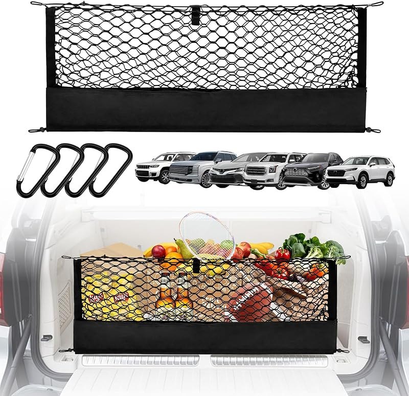 Universal Envelope Cargo Net for SUV Trunk, 35.4"x15.7" with Hooks — trunk net for best car organizer