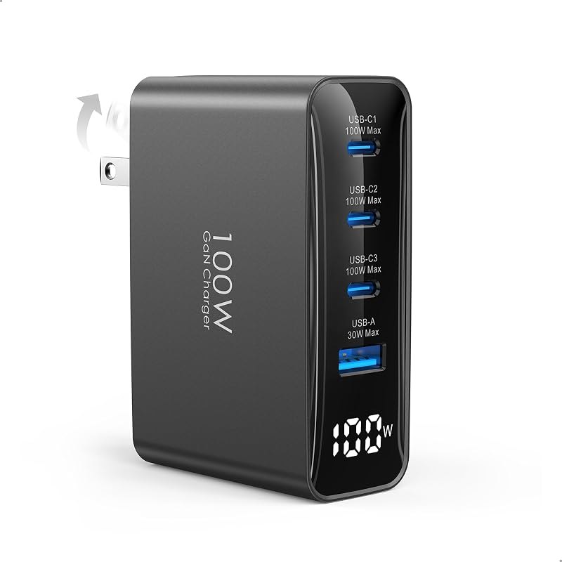 TOPADRE 100W USB C Charger for MacBook,Charger Block with LED Display,Black — 100W for best GaN charger under 40