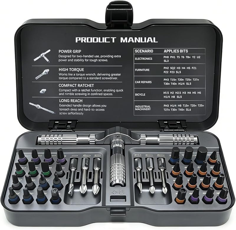 40-in-1 Precision Magnetic Ratchet Screwdriver Set with Case, Multi-Bit Screwdriver Kit with Torx & Hex Bits for