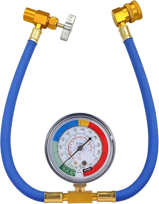 R134A Car AC Refrigerant Charge Hose Kit, Air Conditioning Charge Hose with Gauge & 1/2 Dispensing Valve, Vehicle