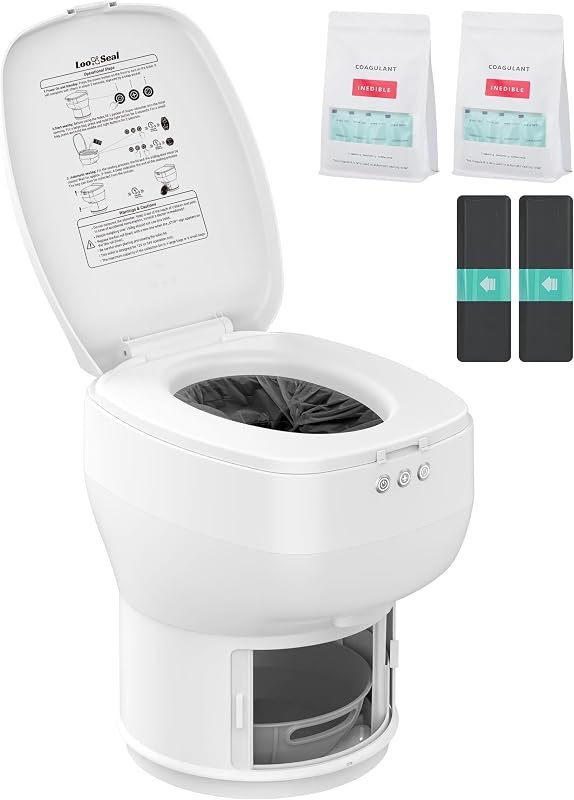 R1808 Fixed RV Dry Flush Toilet, Waterless Rechargeable, White — Off Grid no leak for off grid