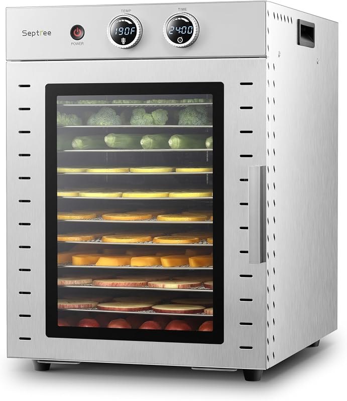 Food Dehydrators Machine with 12 Stainless Steel Trays with Timer Setting Temperature Adjusted 68 ℉ to 194 ℉ Dryer for