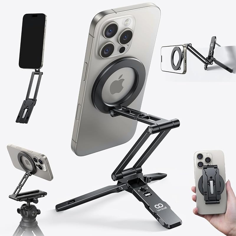 Lamicall for MagSafe Tripod Stand Ultra-Compact with 1/4" Screw, Arca, Hook — MagSafe for best phone tripod travel
