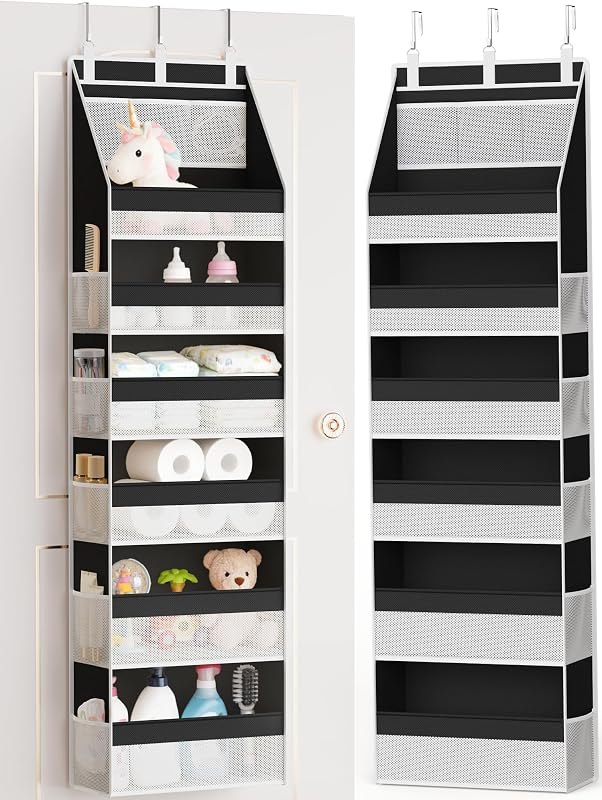 Criusia Over the Door Organizer, Heavy-Duty 6-Shelf Hanging Storage with 13 Mesh Pockets, 55lbs Capacity Behind the