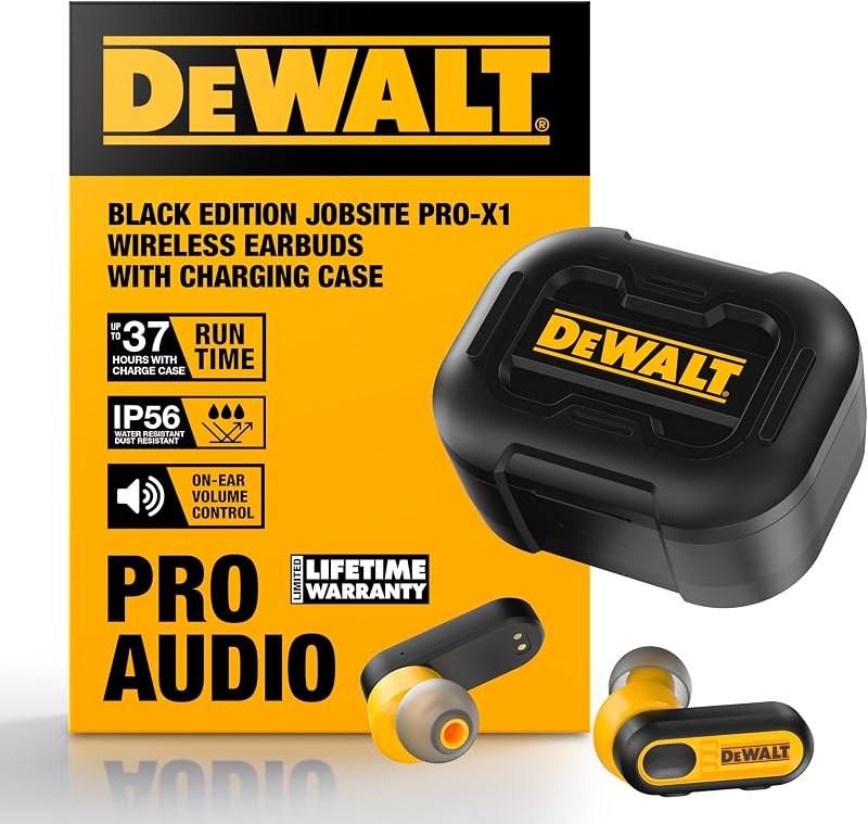 DEWALT Heavy Duty True Wireless Ear Buds, Bluetooth, Black Edition — Earbuds, headphones, and speakers wo for earbuds