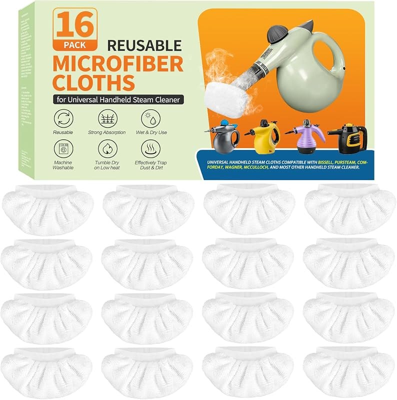 16-Pack Universal Microfiber Cloths, Handheld Steam Cleaner Attachments - Steam Cleaner Accessories Compatible with