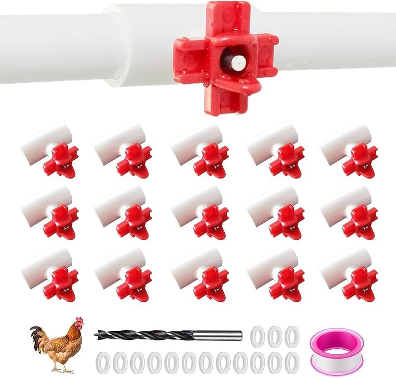 15-Pack Horizontal Chicken Nipples Waterer with 1/2" PVC Tee Fittings, Automatic Poultry Waterer Kit for DIY Chicken